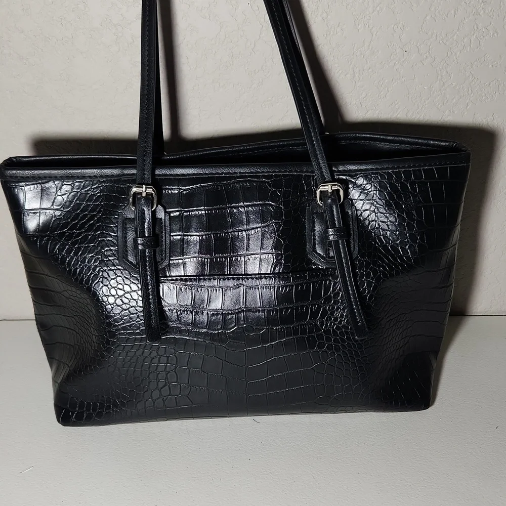 Dana Bachman Purse faux animal print zebra inside tote purse bag black